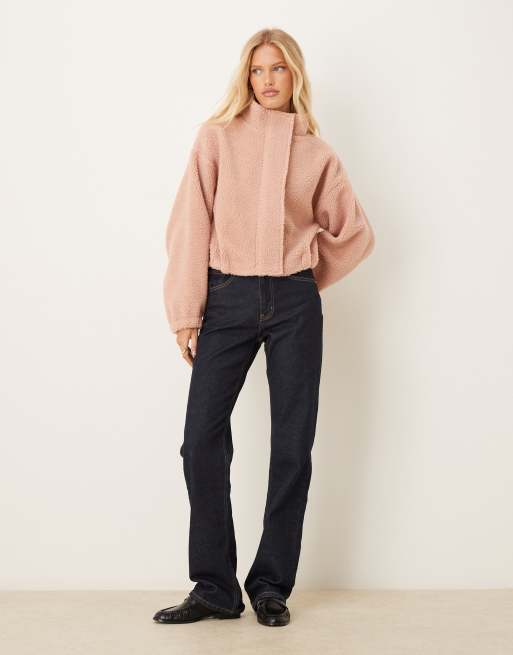 ASOS DESIGN - Trui van borg fleece met ritssluiting en pofzoom in roze, 3 van 4