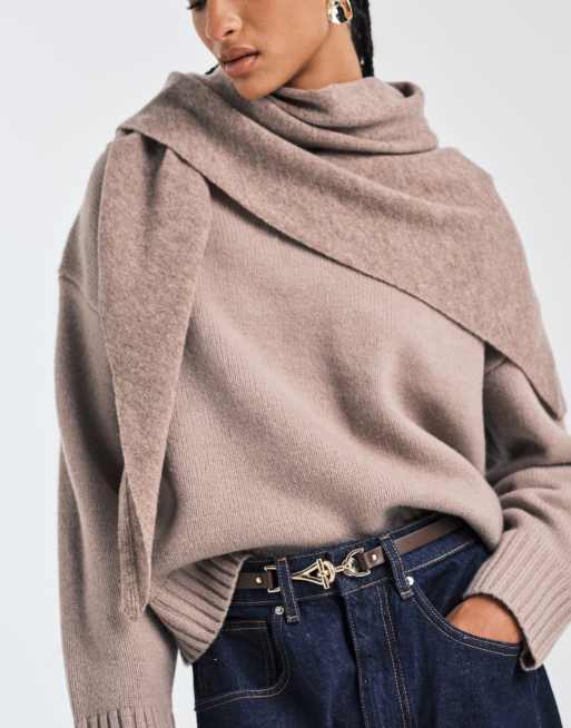 ASOS DESIGN - Trui van premium lamswol met hoge V-hals in champignon, 2 van 4