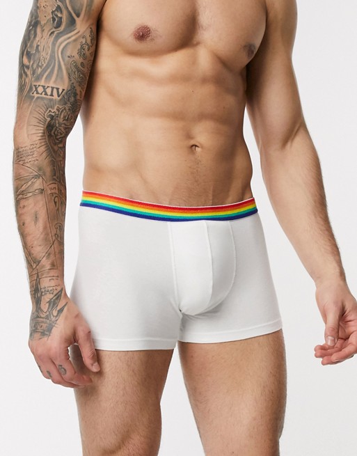 ASOS DESIGN trunk in white with textured rainbow waistband