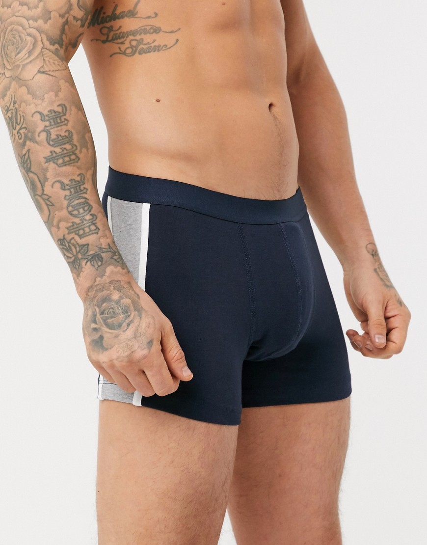 ASOS DESIGN trunks in blue organic cotton with grey side panels and binding-Multi