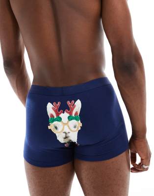 ASOS DESIGN trunks with Christmas llama in navy