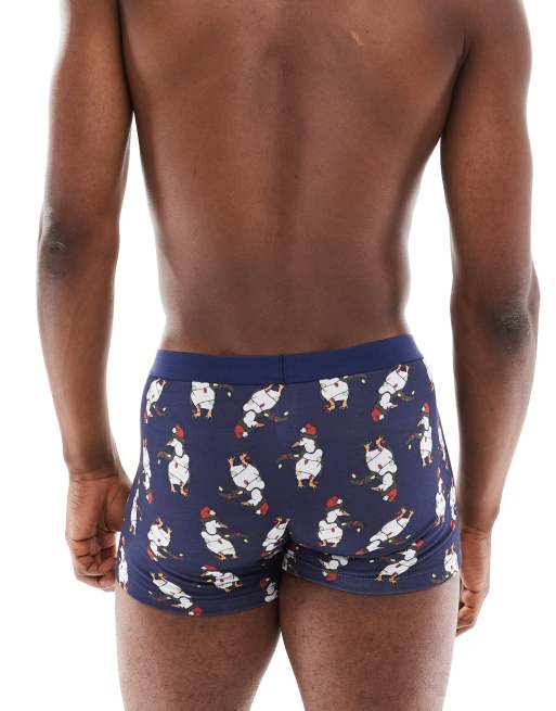 ASOS DESIGN trunks with christmas penguins in navy, 2 of 4
