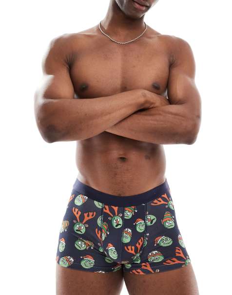 ASOS DESIGN trunks with christmas sprouts in navy - view 1