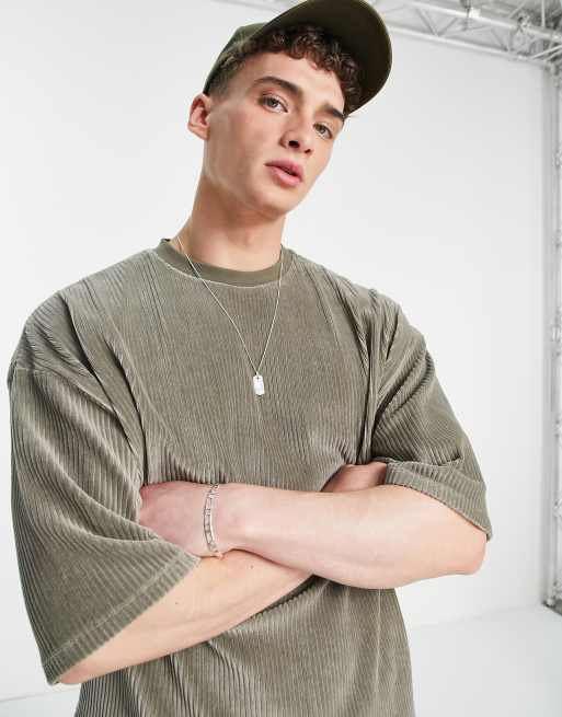 ASOS DESIGN – T‑shirt oversize z prążkowanego weluru w kolorze khaki