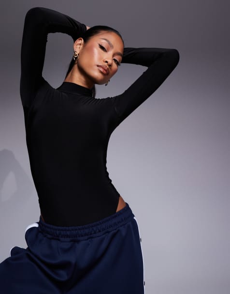 ASOS DESIGN - Tætsiddende bodystocking med høj hals, lange ærmer og dobbeltlag i sort - view 1