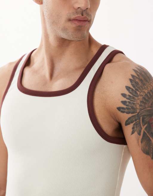 ASOS DESIGN - Tætsiddende cremehvid undertrøje i ribstrik med kontrastkanter, 3 af 5