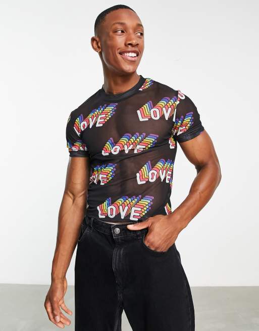 ASOS DESIGN - Tætsiddende crop-t-shirt med print i sort mesh