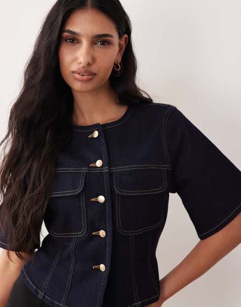 ASOS DESIGN - Tætsiddende denimtop med knapper - view 1