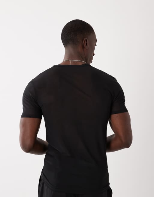 ASOS DESIGN tætsiddende Henley-T-shirt i sort mesh, 5 af 5