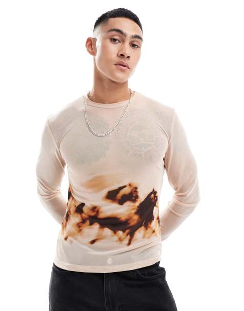 ASOS DESIGN - Tætsiddende langærmet T-shirt i mesh med print - view 1