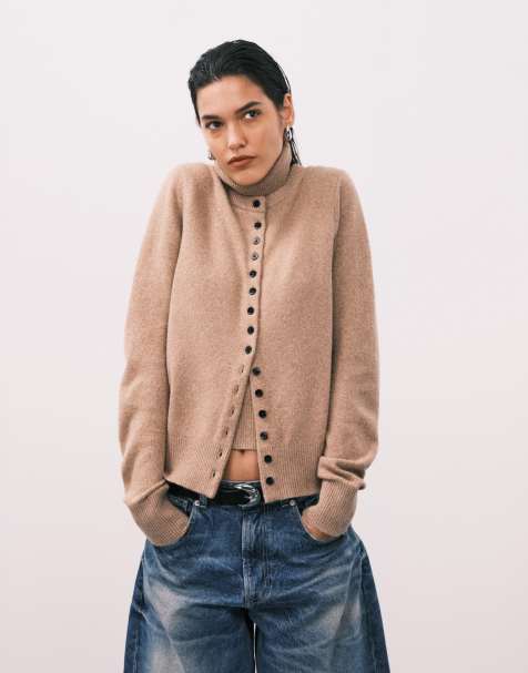 ASOS DESIGN - Tætsiddende lysebrun cardigan - Del af sæt - view 1