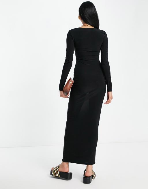 ASOS DESIGN - Tætsiddende maxikjole med firkantet hals i sort, 4 af 4