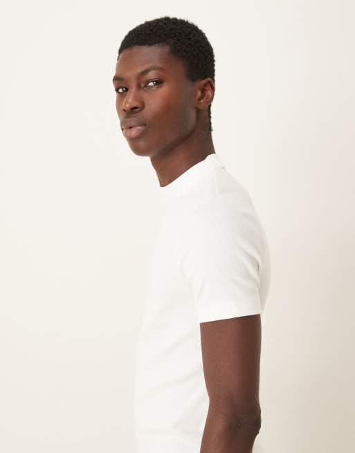 ASOS DESIGN - Tætsiddende og ribstrikket hvid T-shirt med høj hals, 4 af 5