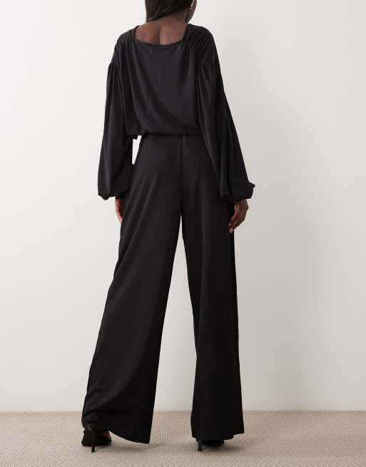 ASOS DESIGN - Tætsiddende og skræddersyede sorte twill-bukser med brede ben, 4 af 5