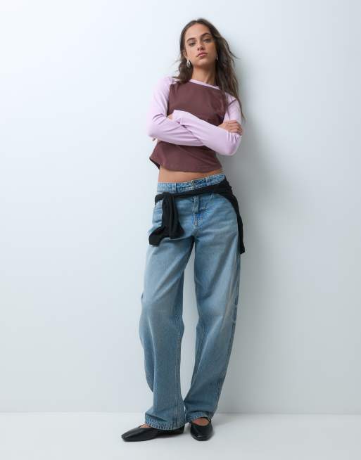 ASOS DESIGN tætsiddende raglan-T-shirt med lange ærmer i brun og pink, 4 af 5