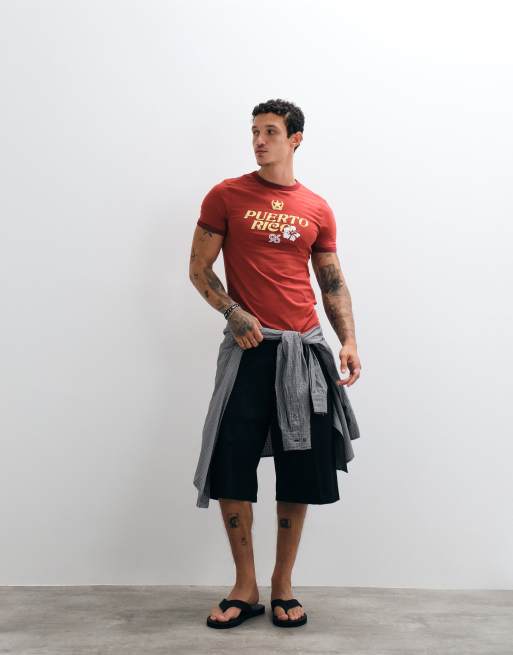 ASOS DESIGN tætsiddende ringer T-shirt med Puerto Rico-print i rød, 5 af 5
