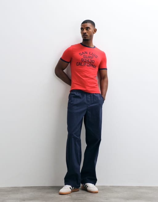ASOS DESIGN tætsiddende ringer T-shirt med surfprint i rød, 3 af 5