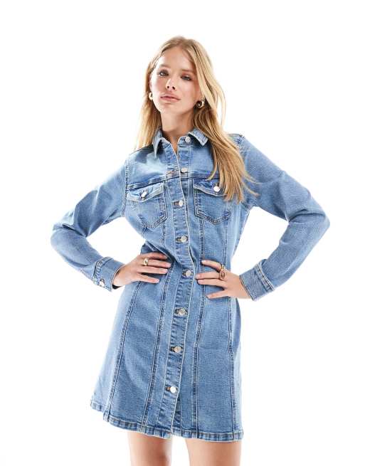 ASOS DESIGN - Tætsiddende skjorte-minikjole i blå denim
