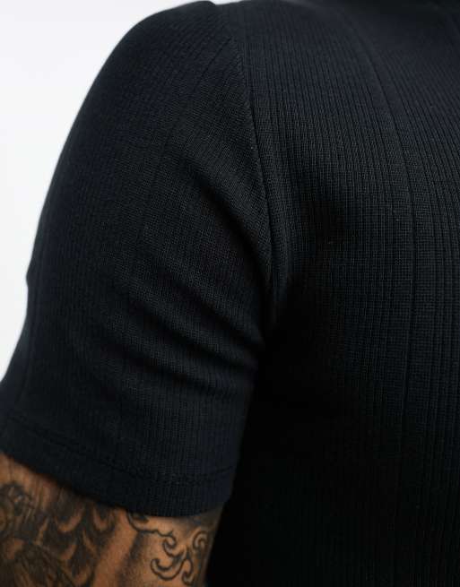 ASOS DESIGN - Tætsiddende sort T-shirt med rullekrave og ribdetaljer, 4 af 4