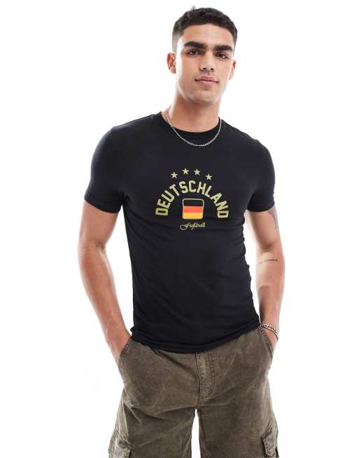 ASOS DESIGN - Tætsiddende T-shirt med 'Deutschland'-print på brystet i sort