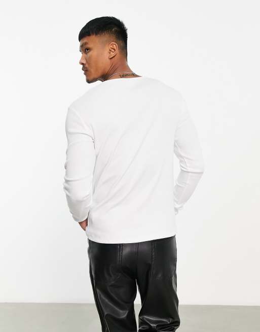 ASOS DESIGN - Tætsiddende T-shirt med lange ærmer i hvid ribstrik, 2 af 4