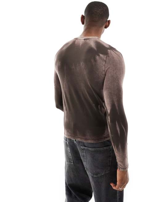 ASOS DESIGN - Tætsiddende T-shirt med lange ærmer i vasket brun, 2 af 4
