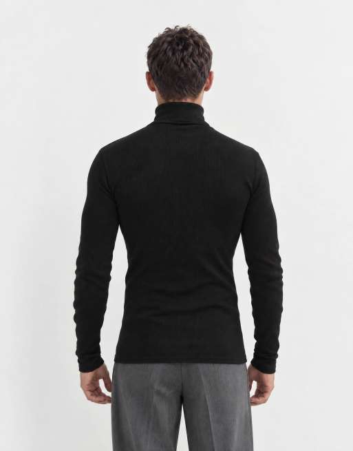 ASOS DESIGN tætsiddende T-shirt med lange ærmer og rullekrave i sort rib, 6 af 10