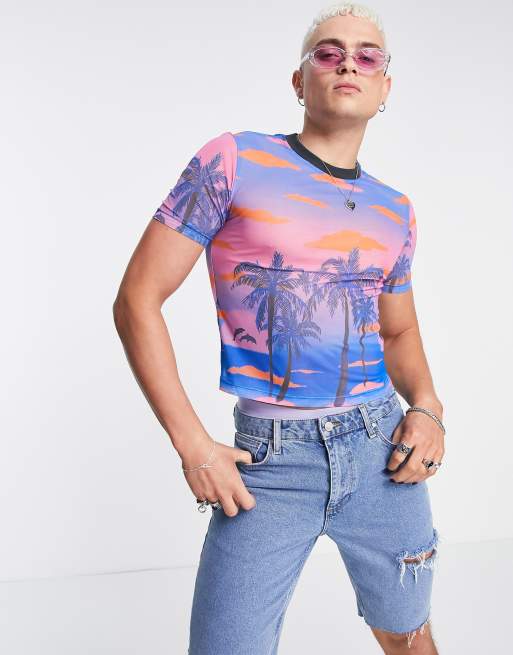 ASOS DESIGN - Tætsiddende t-shirt med print i mesh