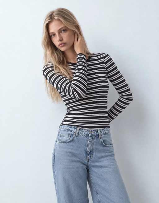 ASOS DESIGN tætsiddende top med lange ærmer i monostripe, 6 af 10