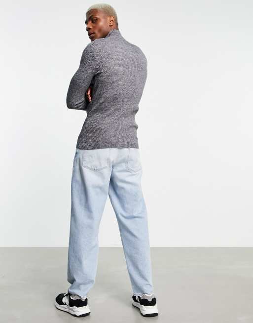 ASOS DESIGN - Tætsiddende trøje med halv lynlås i sort og hvid twist ribstrik, 4 af 4