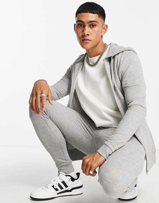 ASOS DESIGN - Tætsiddende træningsdragt med lynlås i gråmeleret - GREY