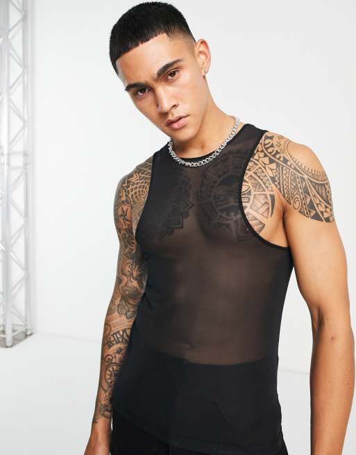 ASOS DESIGN - Tætsiddende undertrøje med racerryg i sort mesh