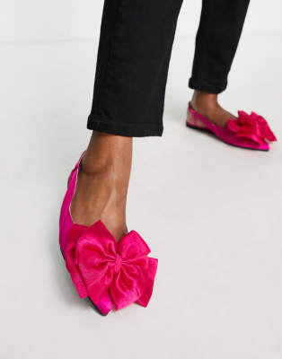 ASOS DESIGN TTYA bow ballet flats in pink satin