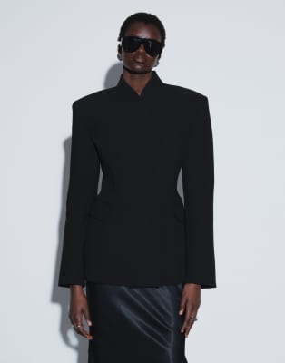Asos Tall Ttya Cinched Blazer With Seam Details In Black