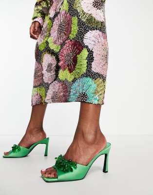  TTYA embellished mid-heeled mules  satin