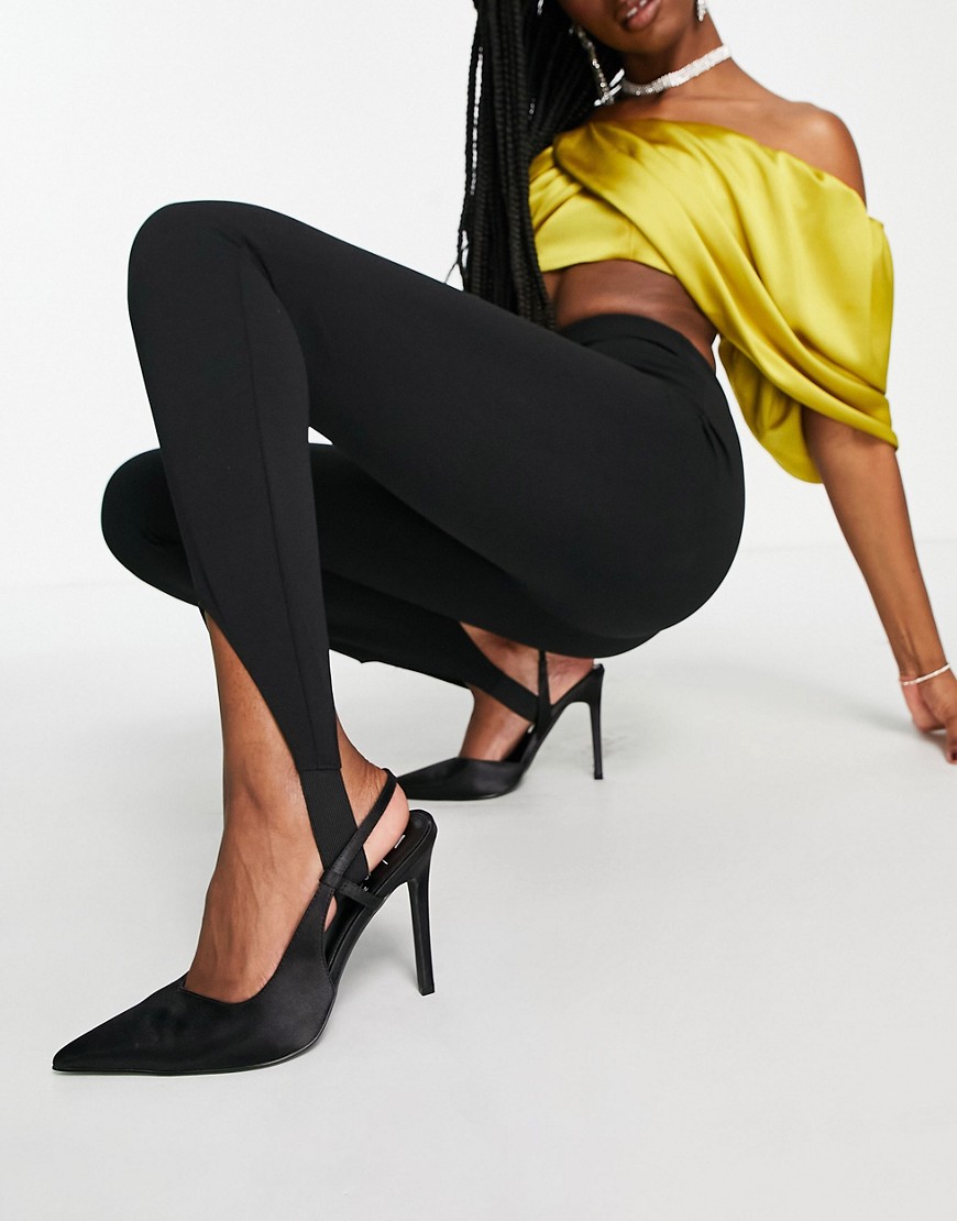 ASOS DESIGN TTYA high-heeled slingback court shoes in black satin