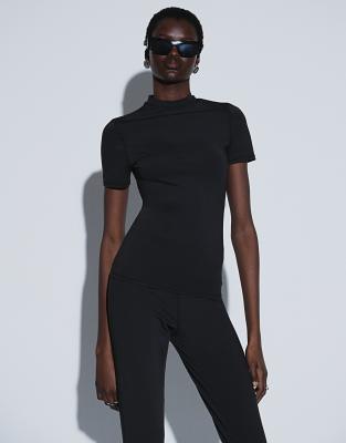 Asos Tall Ttya High Neck Jersey Top In Black