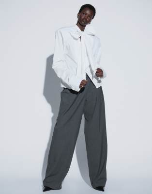 Asos Tall Ttya Tailored Pleated Pants With Waistband Detail In Gray