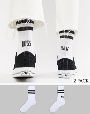 Tube Style Socks With Boss Man Slogan 
