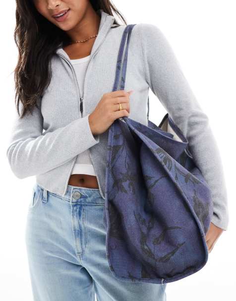 ASOS DESIGN tubular handle canvas tote bag in dark floral - view 1
