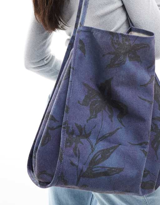 ASOS DESIGN tubular handle canvas tote bag in dark floral