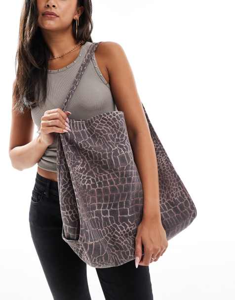 ASOS DESIGN tubular handle canvas tote bag in oversized croc print - view 1