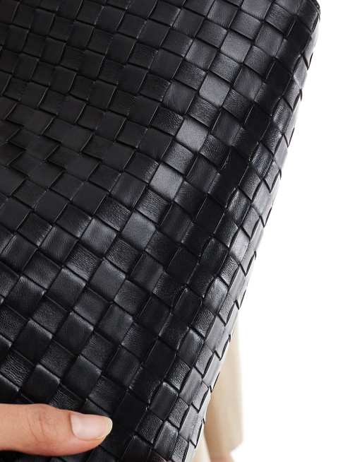 ASOS DESIGN tubular handle vase tote bag in black weave