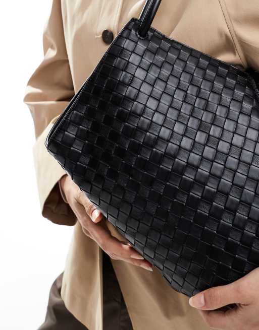 ASOS DESIGN tubular handle vase tote bag in black weave