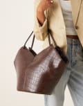 [ASOS DESIGN] ASOS DESIGN tubular handle vase tote bag in chocolate croc-Brown No Size Chocolate