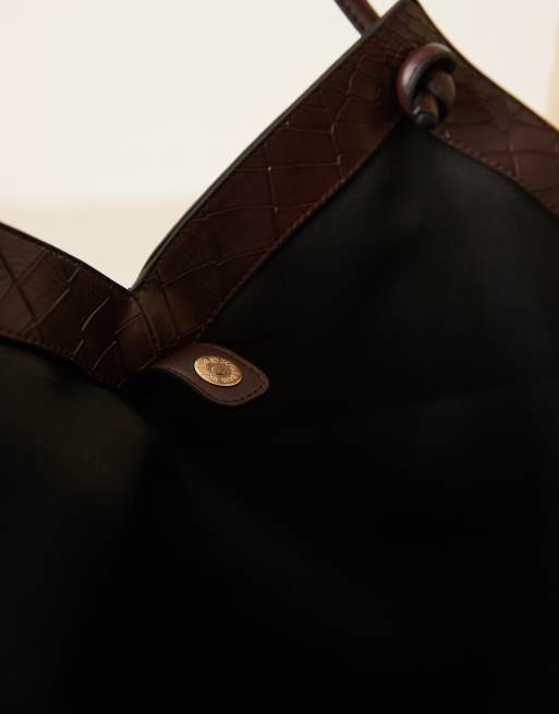 ASOS DESIGN tubular handle vase tote bag in chocolate croc