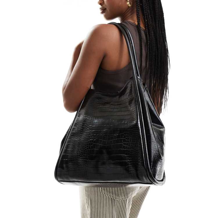 ASOS DESIGN tubular tote bag in black croc ASOS