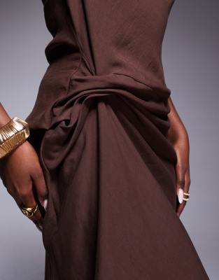 ASOS DESIGN tuck detail halter maxi dress in chocolate