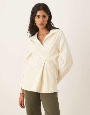 Asos Design Tuck Detail Heavyweight Rugby Top In White