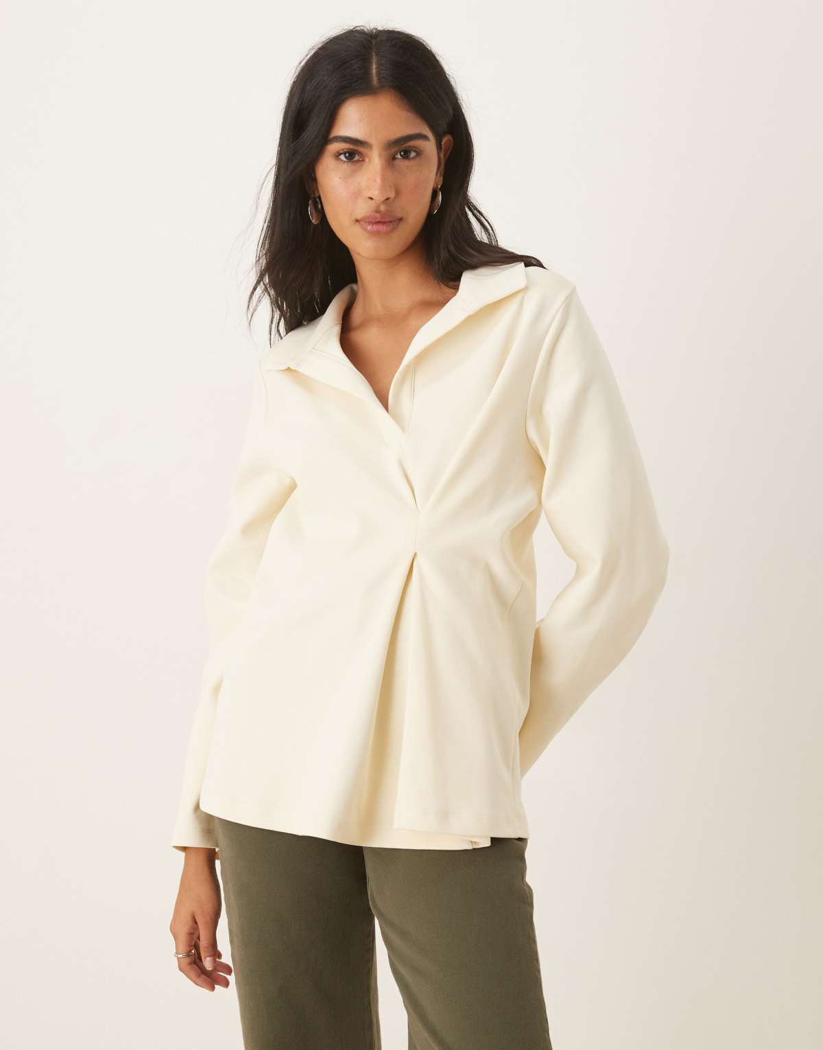 ASOS DESIGN tuck detail heavyweight rugby top in cream